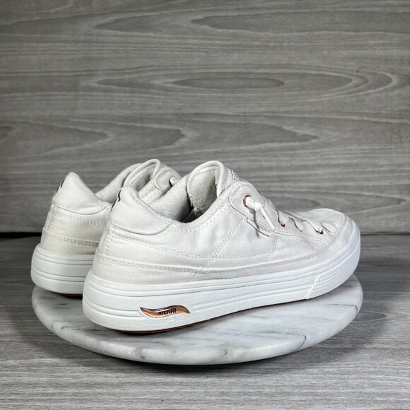 Skechers Arch Fit Arcade Womens 9 Sneakers White Canvas Rose Gold Meet Ya There - Picture 4 of 14